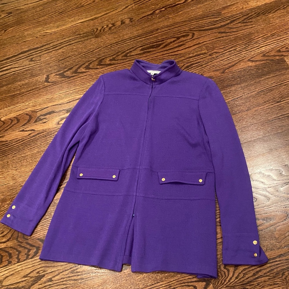 St. John Collection Purple Knit Zip-Front Cardigan Jacket